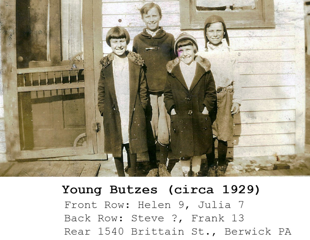 Helen Butz,Julia Butz,Steve Butz,Frank Butz;Rear 1540 Brittain St., Berwick, PA; Circa 1929